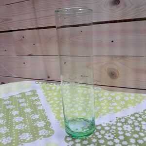 Tall Elegant Green etched Glass bud Vase